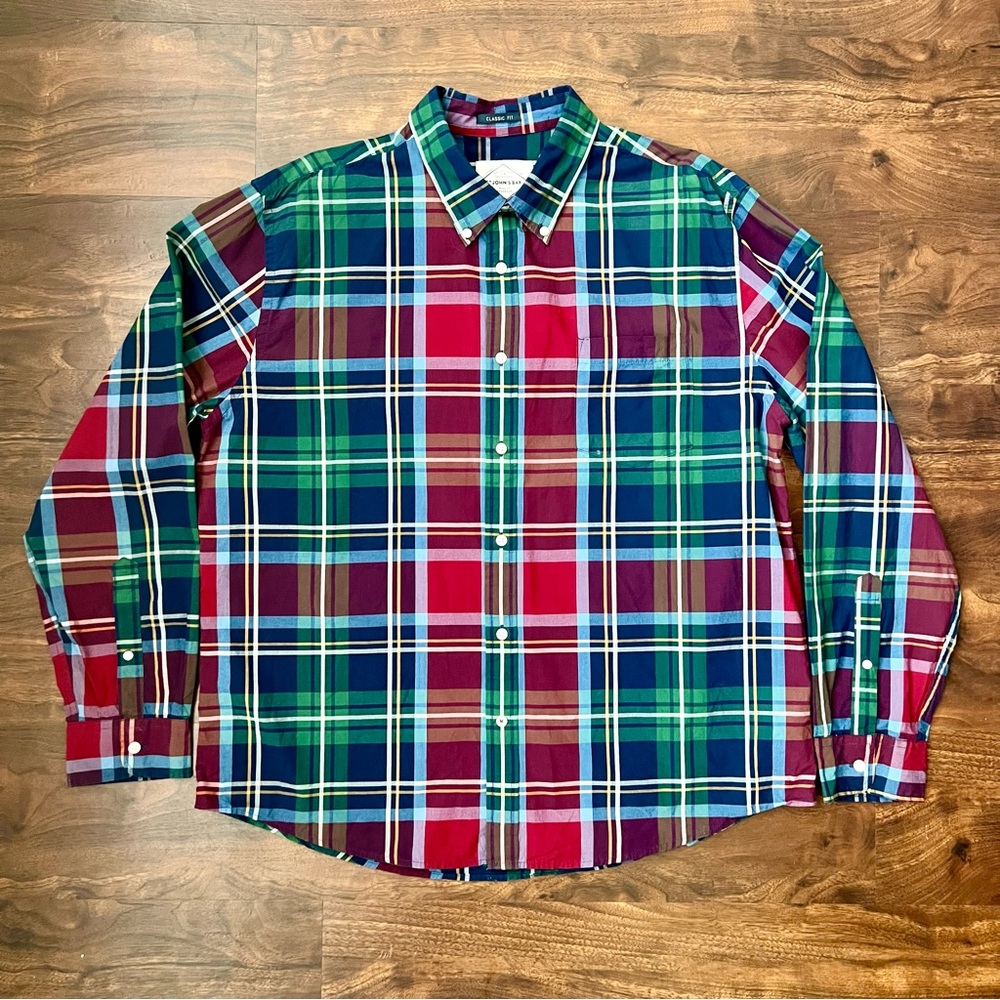 St. Johns Bay Long Sleeve Plaid Button Down Men’s Shirt Classic Fit Size XL